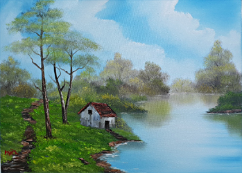 Malkurs nach Bob Ross - River Cabin